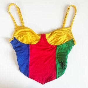 Omighty Womens Festival Lil Devil Color Block Corset Top Reggae Rasta Size M